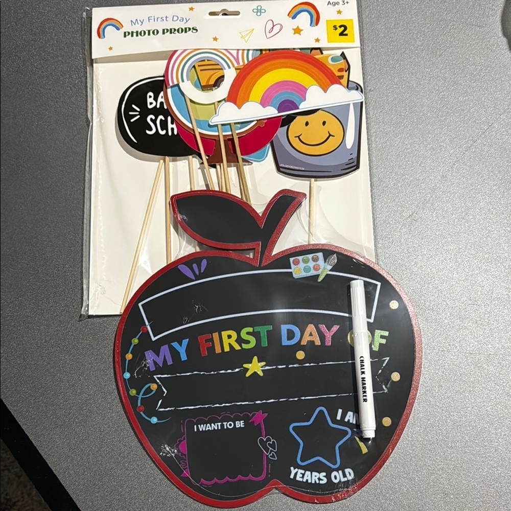 Colorful First Day of School Photo Props Set and board